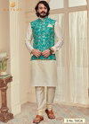 Off White And Sea Green Colour Outluk Vol 75 Latest Designer Festive Wear Kurta Pajama With Jacket Collection 75016